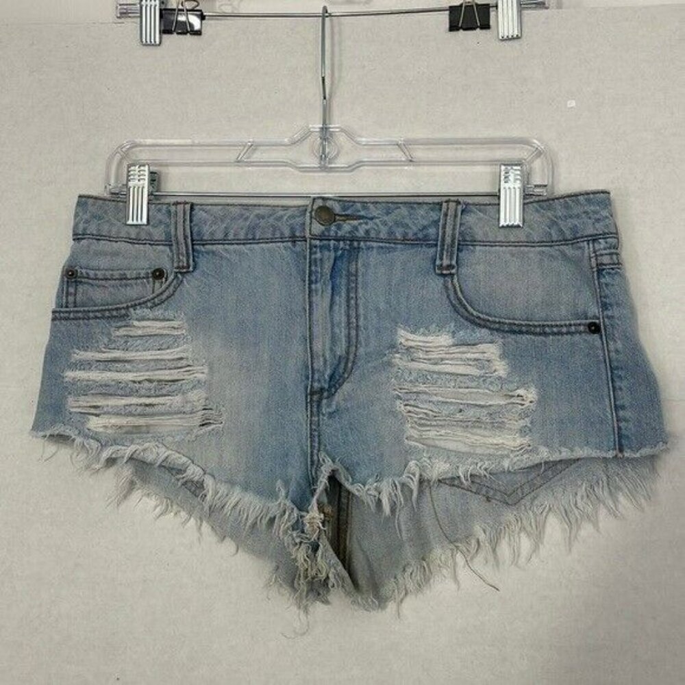 Forever 21 Jeans Short Shorts, Distressed Cut-Off Denim, Light Wash, 28